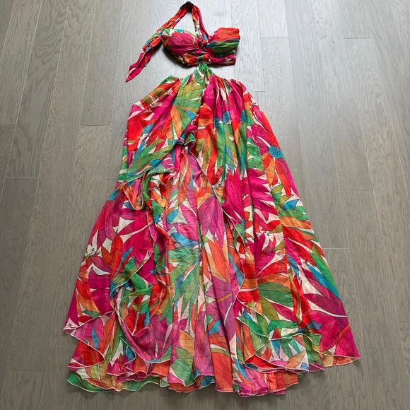 Ronny Kobo Natasha Floral Tropical Multicolor Cut Out Maxi Dress High Low - XS - Picture 2 of 10